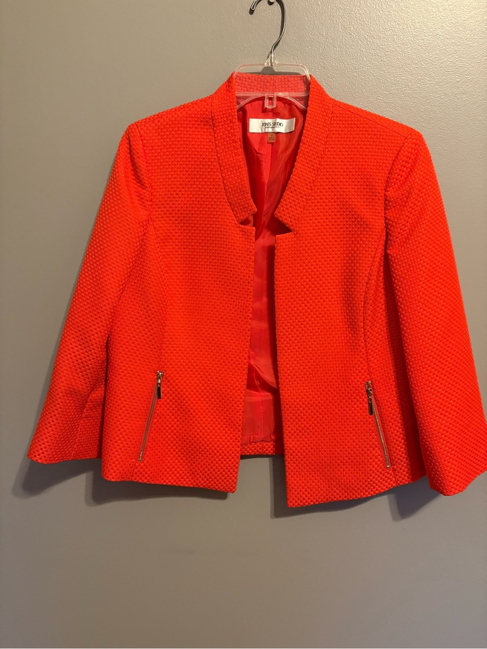 Jones New York Orange Textured Open-Front Blazer